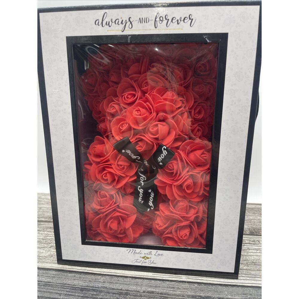 Always -and- Forever Flower Bear - Red - Valentine, Birthday & Anniversary Gift